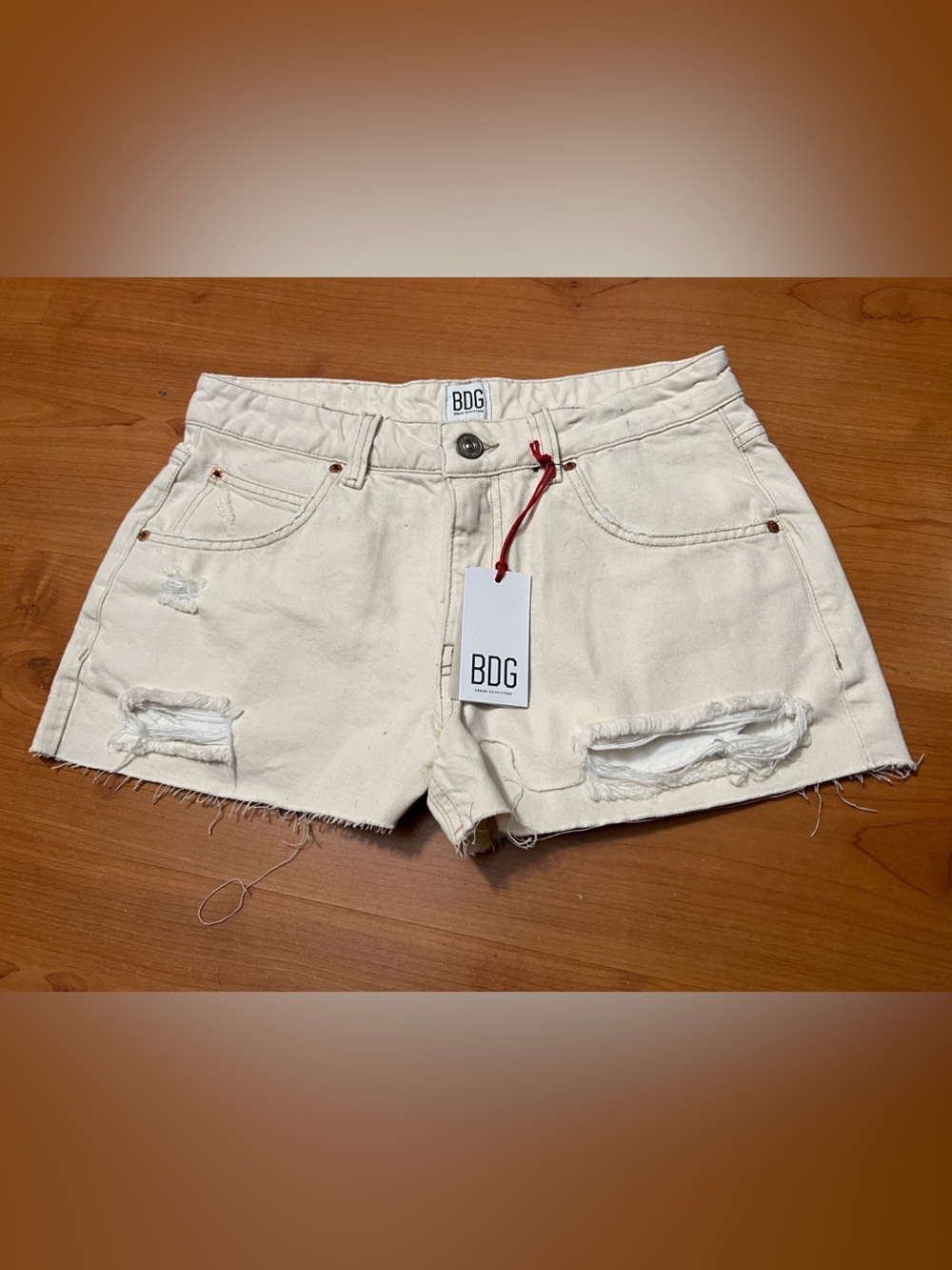 BDG Cream Distressed Denim Cutoff Short size 29